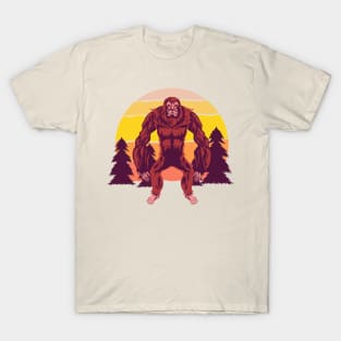 bigfoot pine trees sunset T-Shirt